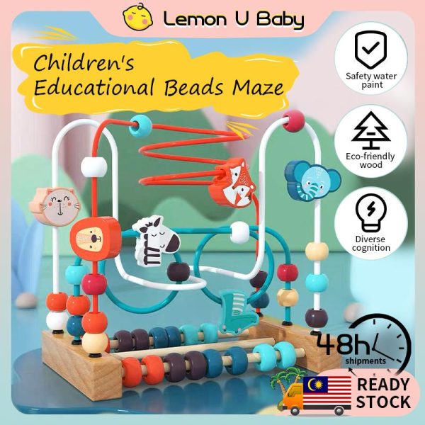 【Lemonu Baby】Early Learning Montessori Wooden Bead Maze Sensory Toys Infant and Toddler Educational Toys