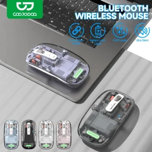 GOOJODOQ Wireless Transparent Rechargeable Bluetooth Mouse | Metal Scroller Wheel | Anti Slip Pad | Ultra Silent | 3 Connection 4 DPI Level for iPad Laptop Tablet Android IOS