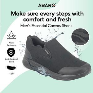 ABARO Men Water Resistant Anti-Bacterial Canvas Shoes Kasut Kalis Air Kasut Hitam Slip On Flat W2883