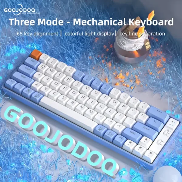 GOOJODOQ Wireless Bluetooth Mechanical Keyboard Gaming Keyboard PBT Keycaps Hot Swappable 65Keys Detachable Cable | RGB Light for PC Laptop Computer Tablet iPad