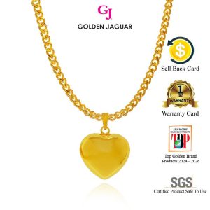 Emas Jaguar (9.79 g) GJ Rantai Leher Necklace Papan 50CM + Loket Love Gemuk M 24K Gold Plated (416500201+LGM75616)