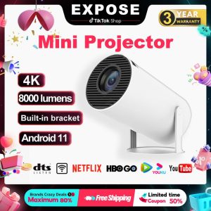 EXPOSE HY300 Projector Android 11.0 50000hours WiFi6 Bluetooth 5.0 1080P, Small easy to carry Low noise Netflix/YouTube Built-in, Automatic up and down trapezoid android projector Attack Titan Audio Amplifier