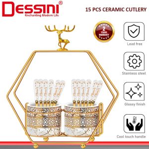 DESSINI ITALY 15 Pcs Ceramic Cutlery Stand Dessert Snack Flatware Mini Spoon Fork Fruit Tableware Kitchen Utensil Holder