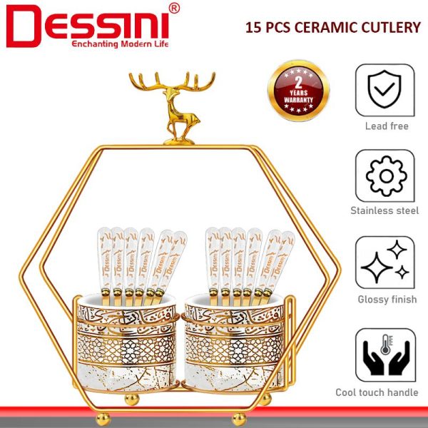 DESSINI ITALY 15 Pcs Ceramic Cutlery Stand Dessert Snack Flatware Mini Spoon Fork Fruit Tableware Kitchen Utensil Holder