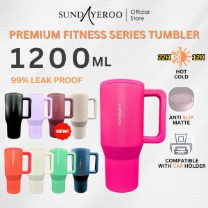 SUNDAYEROO 900ML / 1200ML Thermos Bottle Stainless Steel Tumbler with Handle and Straw Double Layer Insulation Cup