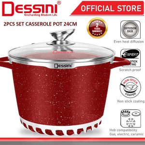 DESSINI ITALY 24CM Casserole Die Cast Aluminium Non Stick Stockpot Deep Soup Pot Bowl Fry Pan Cookware Tool PERIUK
