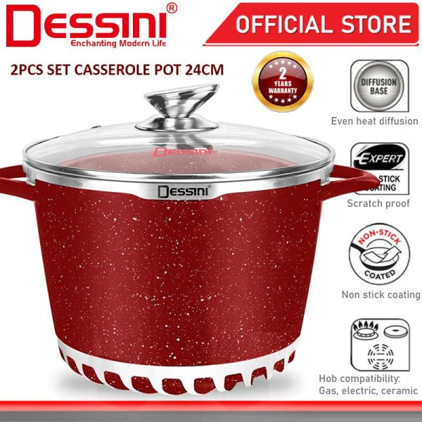 DESSINI ITALY 24CM Casserole Die Cast Aluminium Non Stick Stockpot Deep Soup Pot Bowl Fry Pan Cookware Tool PERIUK