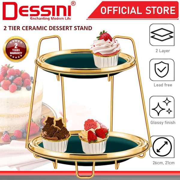 DESSINI ITALY 2 Tier Ceramic Dessert Stand Tower Cake Display Rack Snack Platter Fruit Bowl Party Serving Tray Plate