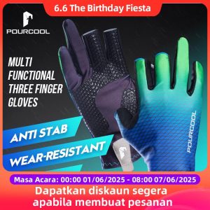 Sarung Tangan Memancing Profesional, POURCOOL, 1 Pasang, Diperbuat daripada Silikon, Anti-gelincir, Selesa dan Bernafas, Sesuai untuk Sukan Luaran, Aksesori Memancing