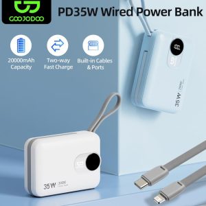 【GOOJODOQ】 | Portable Power Bank with Built-in Cables | 20000mAh High Capacity | PD35W Bi-directional Fast Charging | LED Digital Display Elektronik Powerbank