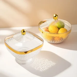 Elegant Diamond cutting clear PET material serving bowls food tray with cover buffet tray set
