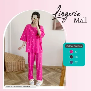 Women Printed Pyjamas Set Wear Short Sleeve Shirt & Long Pants Sleepwear Night Wear Baju Tidur Wanita WCO326