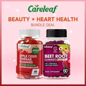 Careleaf-Gummies ACV + Bit, Careleaf, Vegan, Halal, Bukan GMO, Bebas Gluten, Sokongan Harian, 60 Gummies setiap Botol