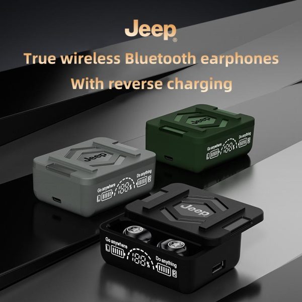 Alat Dengar Bluetooth Tanpa Wayar, Jeep EW130, Bluetooth 5.4, Pengecasan Terbalik, Paparan Digital LED, Reka Bentuk Berbentuk Kacang, Pengurangan Bunyi Panggilan, Hayat Bateri Panjang, Mod Latency Rendah, Sesuai untuk Permainan Audio Earphones Mic
