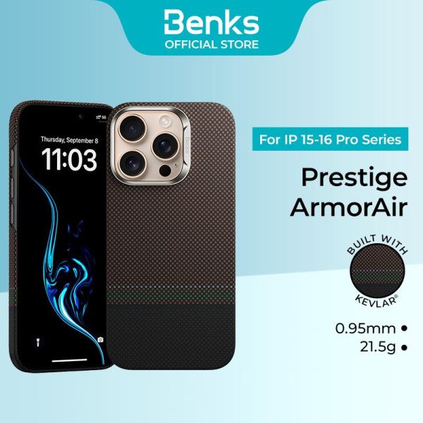 Sarung Perisai Prestige, Benks, Dibina dengan Kevlar, Serasi dengan iPhone 16 Pro / 16 Pro Max / 15 Pro / 15 Pro Max