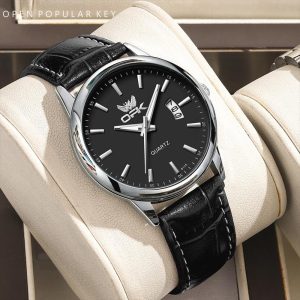 OPK Jam Tangan Lelaki Kalis Air Kalendar Asal Pergerakan Kuarza Berkilau Tali Kulit Fesyen Jam Tangan Watches G60-10 Rotundity Material logam+kulit dalam stok Warna berbilang Ada kotak Pejabat parti pemberian Kaca Mineral Temperature Control Men's Watches