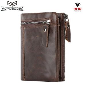 Dompet Pendek, Royal Bagger, Penyekat RFID, Untuk Lelaki, Diperbuat daripada Kulit Lembu Sebenar dan Tulen, Pemegang Kad, Dompet Zip, Fesyen Vintaj, Dompet Lelaki
