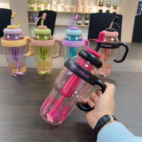 Cawan Teh Buih Musim Panas Fesyen, Kapasiti Besar (1300ML), Lutsinar dan Kelihatan, Cawan Perut, Botol Air Straw Comel, Botol Air Kuat dan Kalis Bocor, Sesuai untuk Pejabat, Kalis Kejutan, Sesuai untuk Pelajar, Reka Bentuk Kreatif Bottles