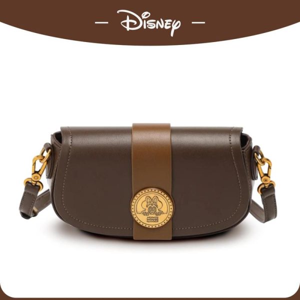 （COD）Disney Women's Bag Minnie Series Contrast Saddle Bag Women's Large Capacity Chain Shoulder Bag Small Cross Body Bag Wanita Selempang