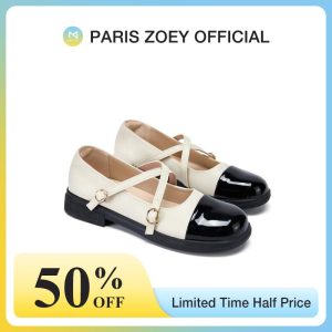 （Ramadan Express Delivery Normal）Paris Zoey Kasut Mary Jane Cross Strap Preppy Style Untuk Kanak-Kanak Perempuan Berwarna Putih Black Shoe Outdoor White Wanita Cartoon PZX3423402