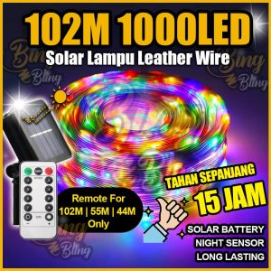 【Bing Bling】2025 NEW MODEL Solar Leather Wire 102M |55M | 44M | 33M | 22M | 12M | 8Mode Lampu Raya Panjang Solar Outdoor Waterproof Lampu Lip Lap Solar Lampu Kelip² Kelap Fairy Wedding Party Christmas Light Lampu Hiasan Deepavali Lighting Copper Wire Mix