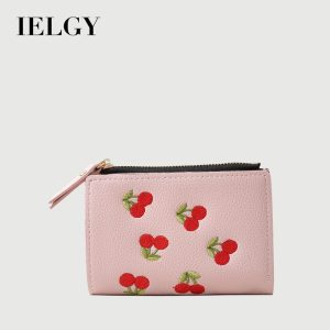 Dompet Wanita, IELGY, Bersulam Ceri, Penutupan Zip, Beg Kad, Dompet Sifar, Beg Syiling, Ketibaan Baru Selempang