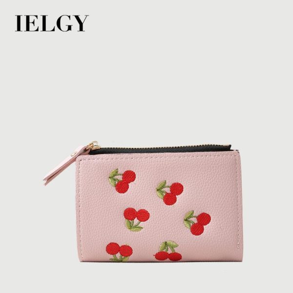 Dompet Wanita, IELGY, Bersulam Ceri, Penutupan Zip, Beg Kad, Dompet Sifar, Beg Syiling, Ketibaan Baru Selempang