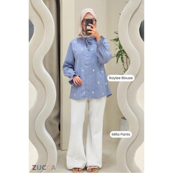 ZUCCA RAYLEE FLORAL EMBROIDERY RUFFLE TIE BLOUSE - DM069 BAJU WANITA KOREAN STYLE Long Sleeve Sleeve
