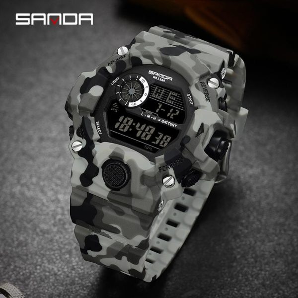 AW24 SANDA 2183 Jam Tangan Sukan Kasual Penyamaran, Elektronik Digital, Kalis Air, Chronograph Pelbagai Fungsi, Sesuai untuk Lelaki, Jam Tangan Fesyen Watches