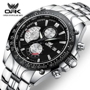 OPK Jam Tangan Lelaki Original Waterproof Quartz Movement Stainless Steel Watch for Men Luminous Business Fashion Cool Men Watch 6020 Rotundity Bahan logam dalam stok Banyak warna Pejabat parti pemberian hadiah Garanti 1 tahun