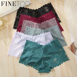 Seluar Dalam Boxer Renda Wanita, FINETOO, Seksi, Warna Pepejal, Bernafas, Fesyen Asas Berkualiti Tinggi, Pakaian Wanita, Tersedia dalam Saiz S-XL, 12 Warna