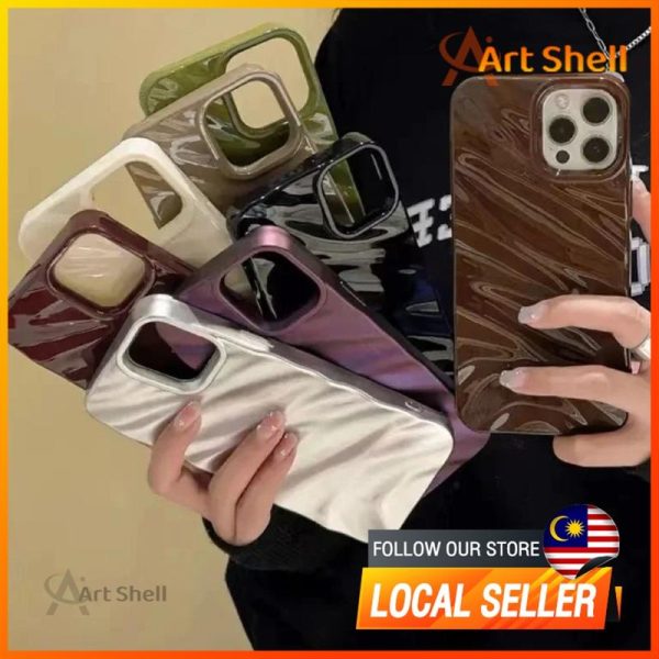 Luxury 3D Silk Wavy Pattern Phone Case Compatible for iPhone 15 Pro Max Casing iPhone 14 13 12 11 Pro Max X XR XS MAX 7 Protection Wireless Mobile Pelindung