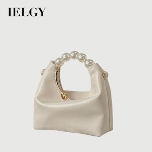 Beg Tangan Mutiara, IELGY, Rekaan Niche yang Bagus, Untuk Wanita, Beg Silang Rantai mewah, Beg Ladu Segar Hitam Kulit
