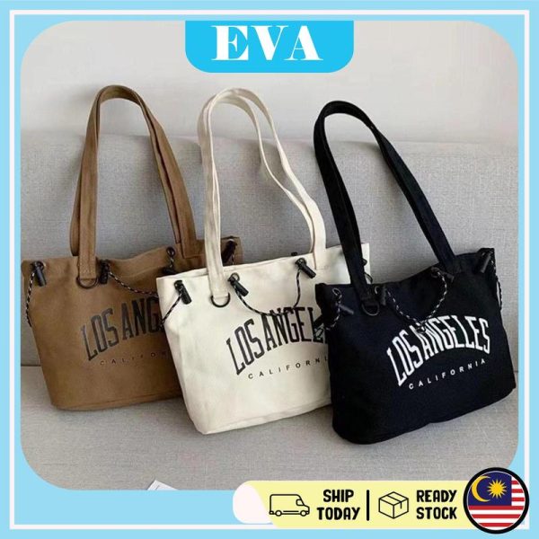 READY STOCK EVA new retro canvas bag large capacity messenger bag female student shoulder bag Japanese Joker tote bag Brown Sling Totebag Wanita