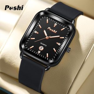 Jam Tangan Kecil untuk Wanita, Fesyen, Gaya Minimalis, Kalis Air, Kalendar, Jam Tangan Pergelangan tangan Silikon, Penghantaran Percuma, Jenama POSHI
