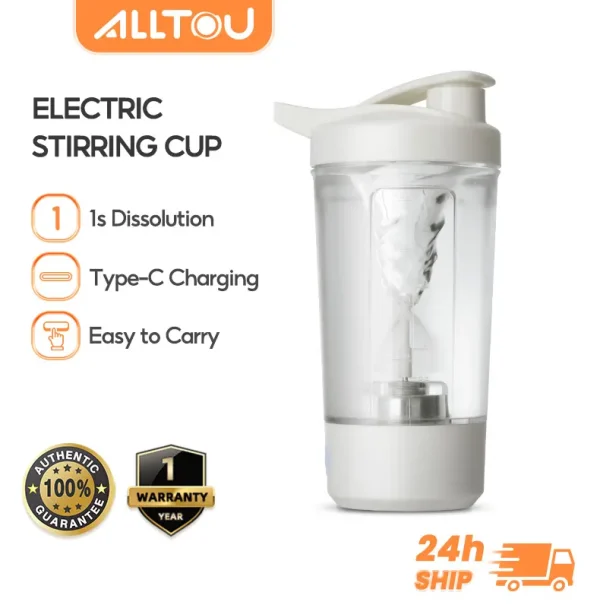 ALLTOU Rechargeable Battery Mini Portable Electric Stirring Cup 450ML Automatic Protein Shaker Bottle Milkshake Machine Coffee Mixing Cup Outdoor Sports Bottle