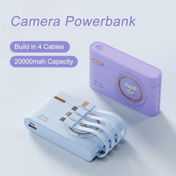Yisen 20000mah Powerbank Camera Built in 4 Cables Fast Charging Cute Mini Portable Power bank
