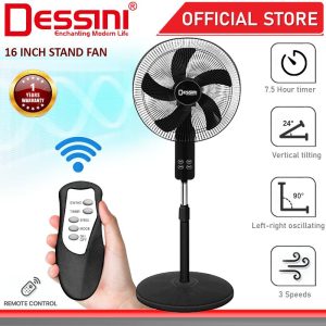 DESSINI ITALY 16'' Inch Stand Fan 5 Blade Oscillating Air Ventilator Conditioner Cooler Remote Control Kipas Berdiri