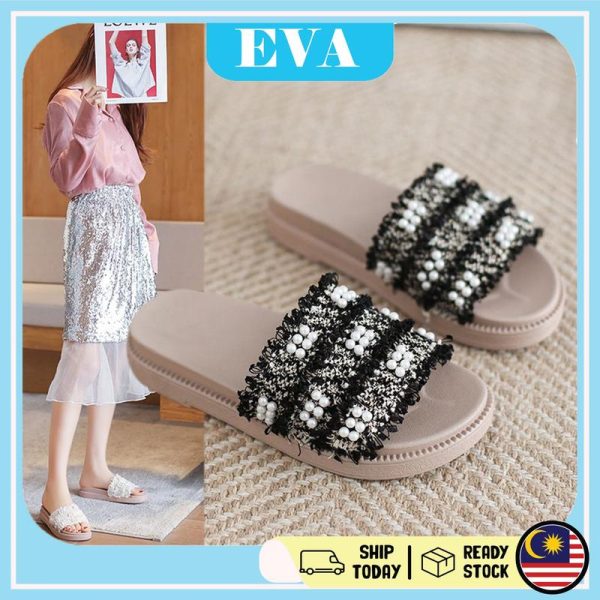READY STOCK EVA Women's Sandals Shoes Korea Version Fashion Pearl Kasut Sandals Perempuan Wanita