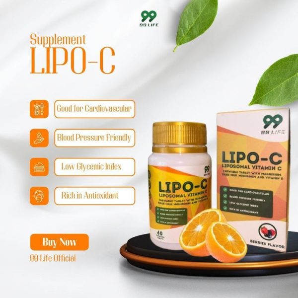 LIPO - C (Liposomal Vitamin C) ||- 60's Chewable tablet with Magnesium, Tiger Milk Mushroom and Vitamin D By 99 Life Health Supplements