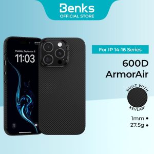 Sarung Perisai Udara, Benks, Dibina dengan Kevlar 600D, Serasi dengan iPhone 16 Pro Max, 16 Pro, 16 Plus, 16, 15 Pro Max, 15 Pro, 15 Plus, 15, 14 Pro Max, 14 Pro