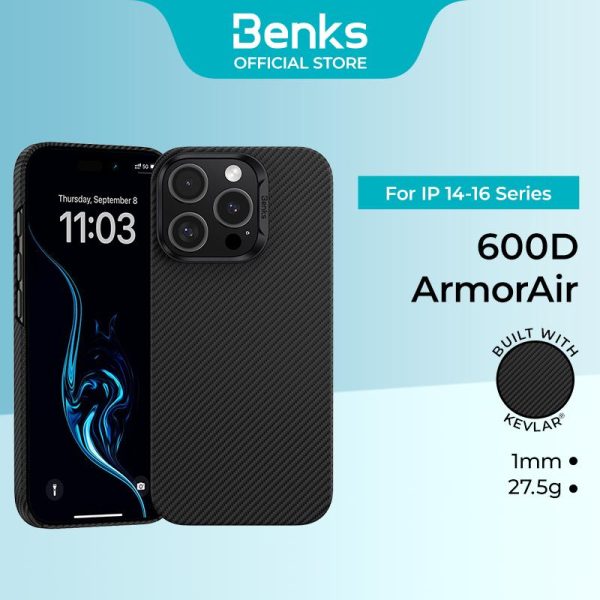 Sarung Perisai Udara, Benks, Dibina dengan Kevlar 600D, Serasi dengan iPhone 16 Pro Max, 16 Pro, 16 Plus, 16, 15 Pro Max, 15 Pro, 15 Plus, 15, 14 Pro Max, 14 Pro
