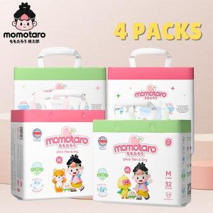 (4 PACK) Momotaro NewBorn Diapers Probiotic Core Classic Series Baby Diapers Tape Pants Non-Woven Super Absorbent - NB/S/M/L/XL/2XL/3XL Fabric pempers