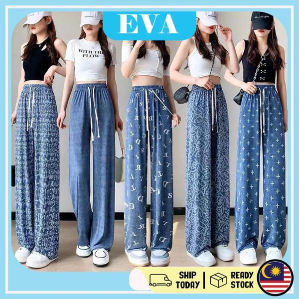 READY STOCK EVA Women Casual Long Pants Seluar Panjang Perempuan Wanita Silk Trousers