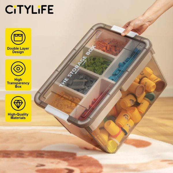 Citylife 16L/30L Transparent Organizer Stackable Storage Container Box With Extra Compartment Tray