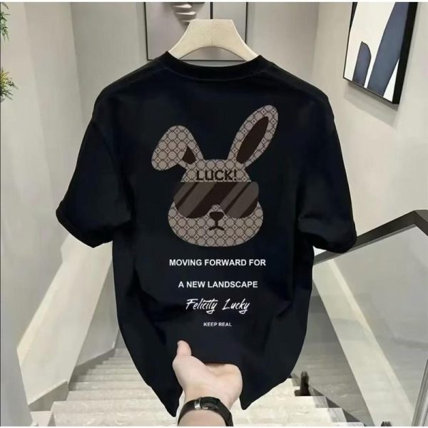 Kemeja-t lengan pendek lelaki, baju sejuk kartun belia, Kawalan, kepala beruang, kotak-kotak, besar, bercetak, hitam