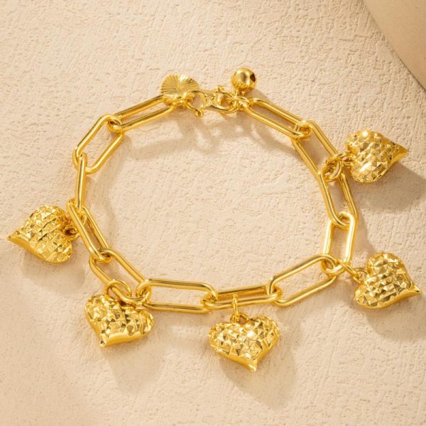 Golden Heart Charm Bracelet, Rust-Resistant Steel, Elegant & Romantic Design, Vintage Style, Ideal Gift for Her Bangles Jewelry