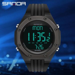 Jam Tangan Lelaki Kalis Air, AW24 SANDA, 6093, Jam Tangan Digital Sukan, Pergerakan Kuarza Mewah, Paparan LED, Pelbagai Fungsi, Sesuai untuk Berenang,