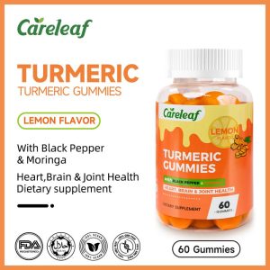 Gummies Kunyit, Dengan Lada Hitam dan Moringa, Vegan, Halal, Bukan GMO, Bebas Gluten, 60 Gummies / Botol, Menyokong Kesihatan Jantung, Otak dan Sendi, Makanan Tambahan Diet