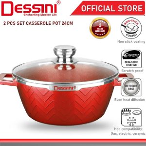DESSINI ITALY Granite Die Cast Aluminium Non Stick Casserole Pot Bowl Deep Fry Pan Cookware Tool (24cm)
